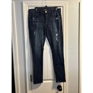 Express Skinny Jeans Womens Size 12 Dark‎ Wash Distressed Stretch Denim